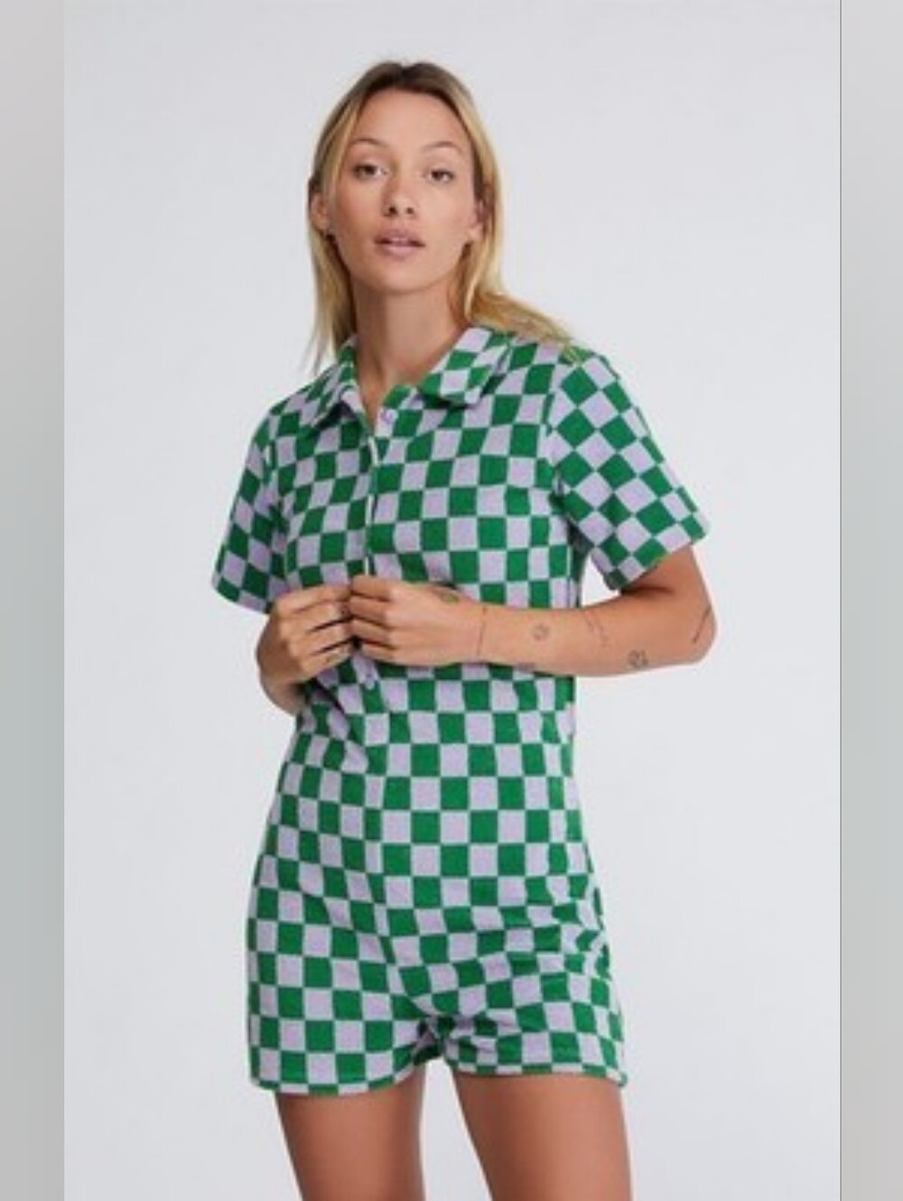 NWT - NGOrder - Checkerboard Knit Polo Dress in Green & Lavender - Size 2